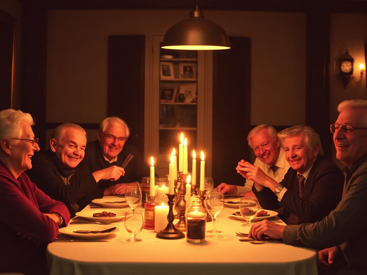 Long dinner table by candlelight