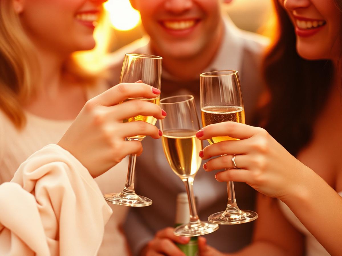 Champagne toast at golden hour