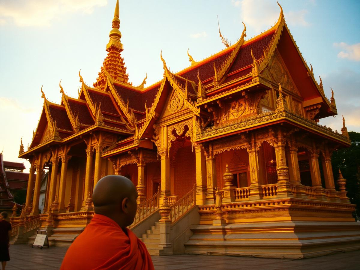 Golden Thai temple at sunset
